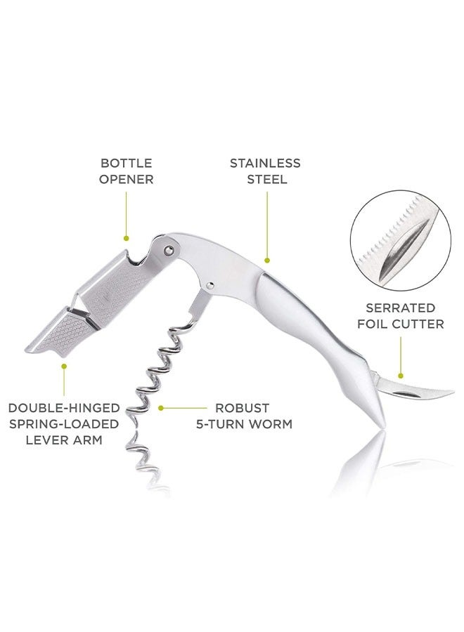 Corkscrew and bottle stopper set- Professional Wine Bottle Opener, Wine Accessories, Gift for Wine Lovers, Stainless Steel - Set of 2, Silver  - Image 2