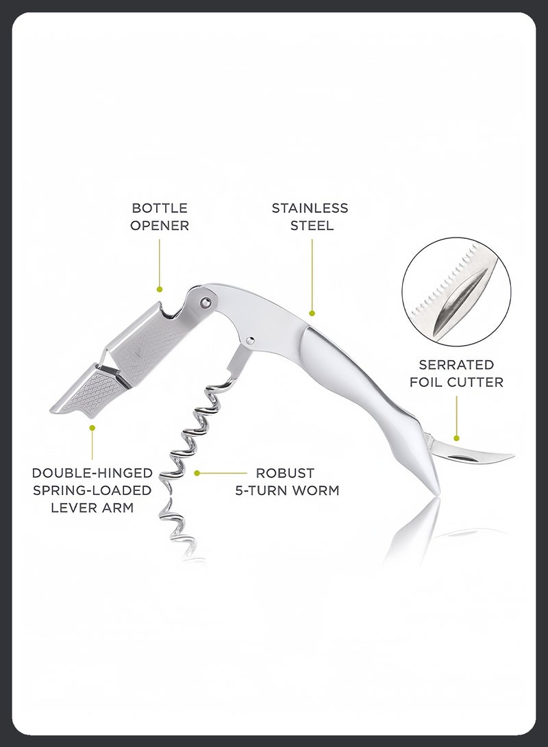LIVQORA Corkscrew and bottle stopper set- Professional Wine Bottle Opener, Wine Accessories, Gift for Wine Lovers, Stainless Steel - Set of 2, Silver - Image 2