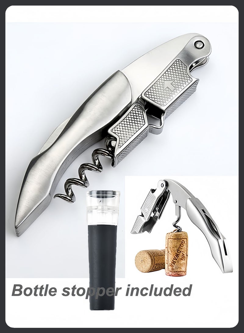 LIVQORA Corkscrew and bottle stopper set- Professional Wine Bottle Opener, Wine Accessories, Gift for Wine Lovers, Stainless Steel - Set of 2, Silver - Image 5