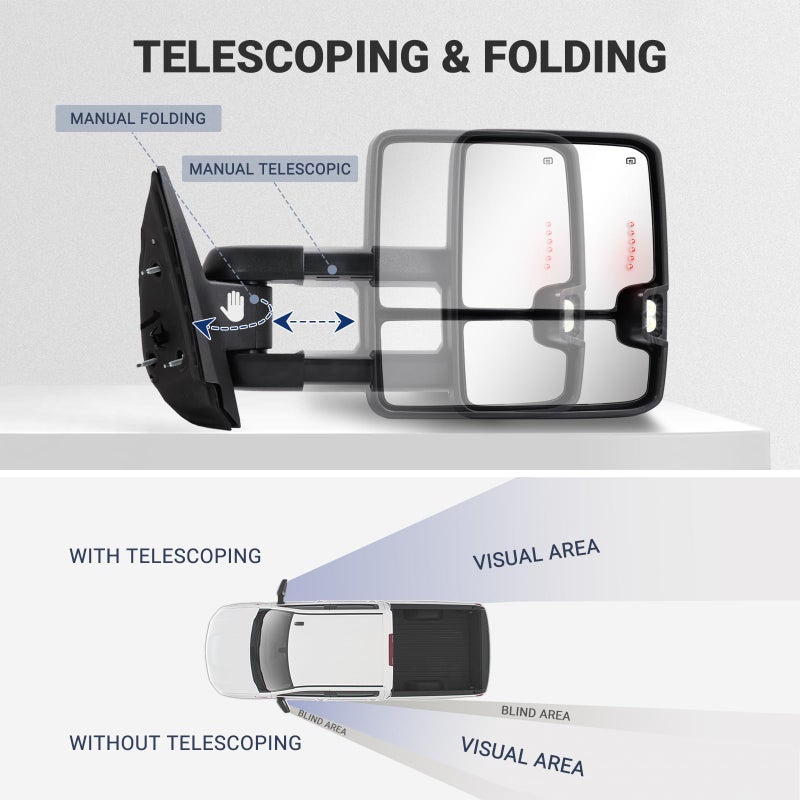 Sanooer Towing Mirror Compatible with 2007-2013 Chevy Silverado 1500, GMC Sierra 2014 2500HD 3500HD Tow Mirrors Power Adjusted Heated Glass Turn Signal Backup Light Extendable Pair Set - Image 5