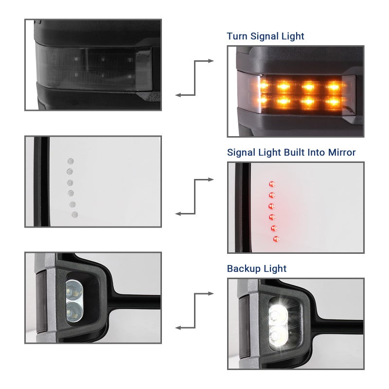 Sanooer Towing Mirror Compatible with 2007-2013 Chevy Silverado 1500, GMC Sierra 2014 2500HD 3500HD Tow Mirrors Power Adjusted Heated Glass Turn Signal Backup Light Extendable Pair Set - Image 3