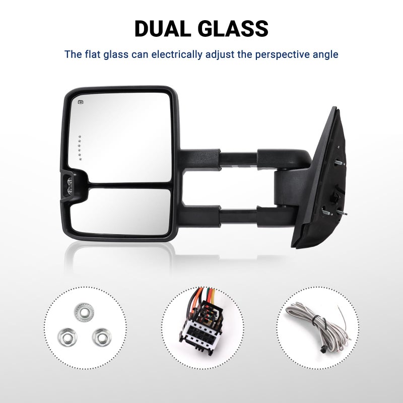 Sanooer Towing Mirror Compatible with 2007-2013 Chevy Silverado 1500, GMC Sierra 2014 2500HD 3500HD Tow Mirrors Power Adjusted Heated Glass Turn Signal Backup Light Extendable Pair Set - Image 4
