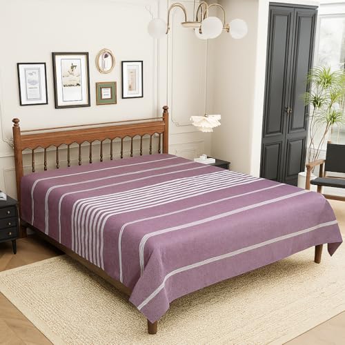 Värde Bedsheet for Double Bed | Handmade Cotton Double Bedsheet 210 Thread Count | Summer King Size BedSheet 90x100 Inches (7.5 x 8.3 Feet) | Handloom Design | Without Pillow Covers_Rose Ebony - Image 3