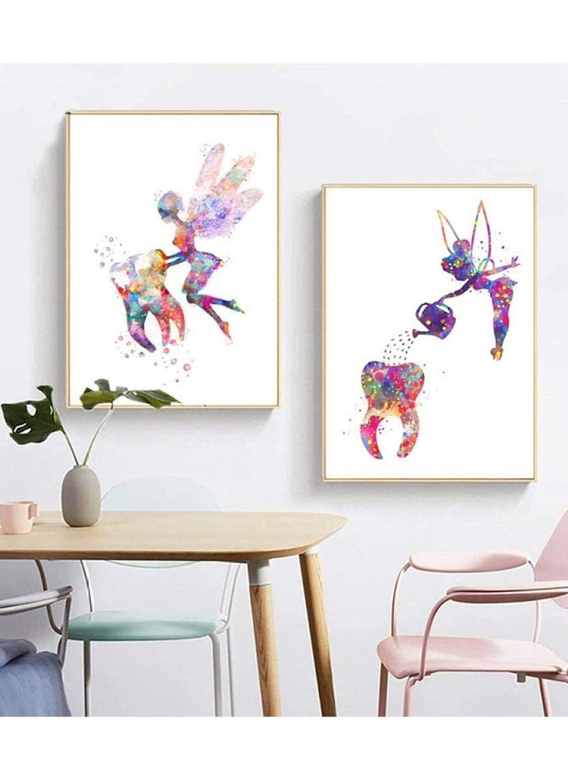 SYOSI Dental Art Tooth Fairy Canvas Paintings, 3 Pieces Tooth Canvas Painting Color Wall Art Poster Dental Canvas Print Teeth Wall Picture Clinic Decor, Decorative Painting 40X60cm(Unframed)  - Image 2