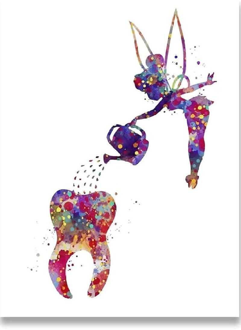 SYOSI Dental Art Tooth Fairy Canvas Paintings, 3 Pieces Tooth Canvas Painting Color Wall Art Poster Dental Canvas Print Teeth Wall Picture Clinic Decor, Decorative Painting 40X60cm(Unframed)  - Image 3