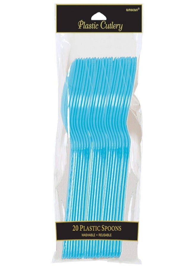 Amscan Vibrant Caribbean Blue Plastic Spoons (Pack Of 20) - Eco-Friendly, Durable & Eye-catching, Perfect For Parties & Events - Image 1