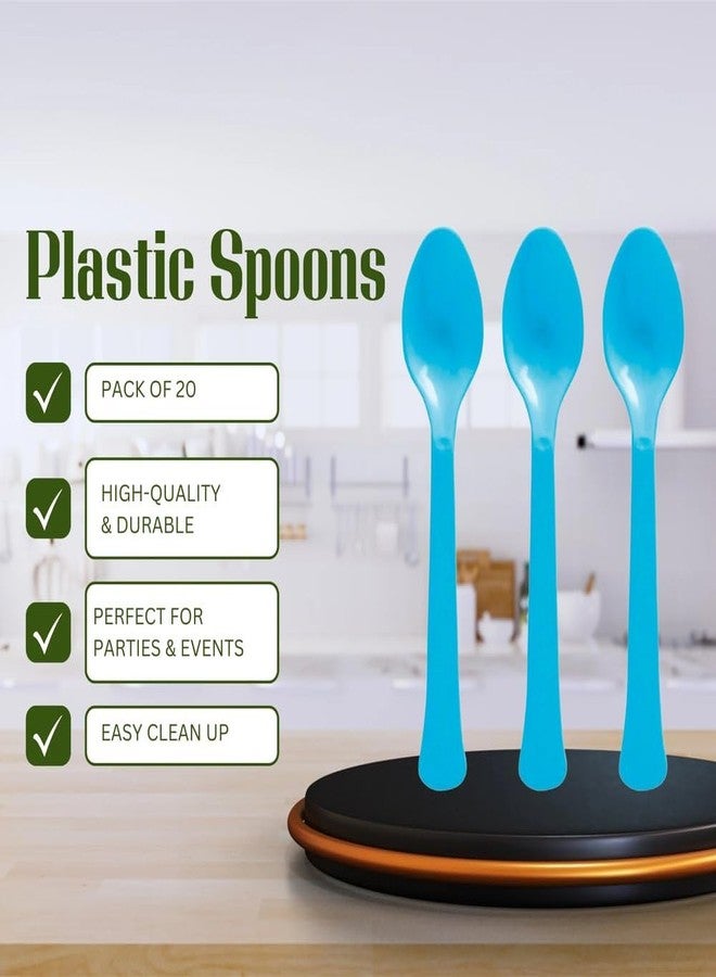 Amscan Vibrant Caribbean Blue Plastic Spoons (Pack Of 20) - Eco-Friendly, Durable & Eye-catching, Perfect For Parties & Events - Image 2