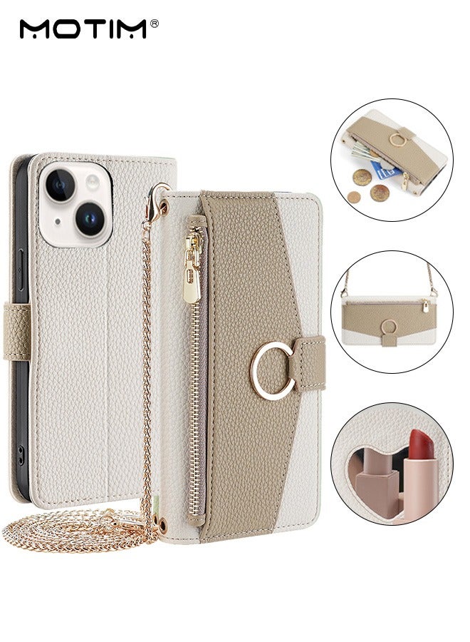 Motim iPhone 15 Case with Lanyard Strap and Card Holder, Protective Crossbody Wallet, Leather Handbag Protective Phone Case with Kickstand and Make Up Mirror  - Image 1
