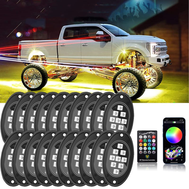 Leiboow 20 Pods Led Rock Lights for Trucks, RGB LED High Brightness Multifunction Neon Underglow Kit Waterproof Car Light with APP/RF Control, Rock Lights for Pickup Off Road RZR SUV ATV UTV - Image 1