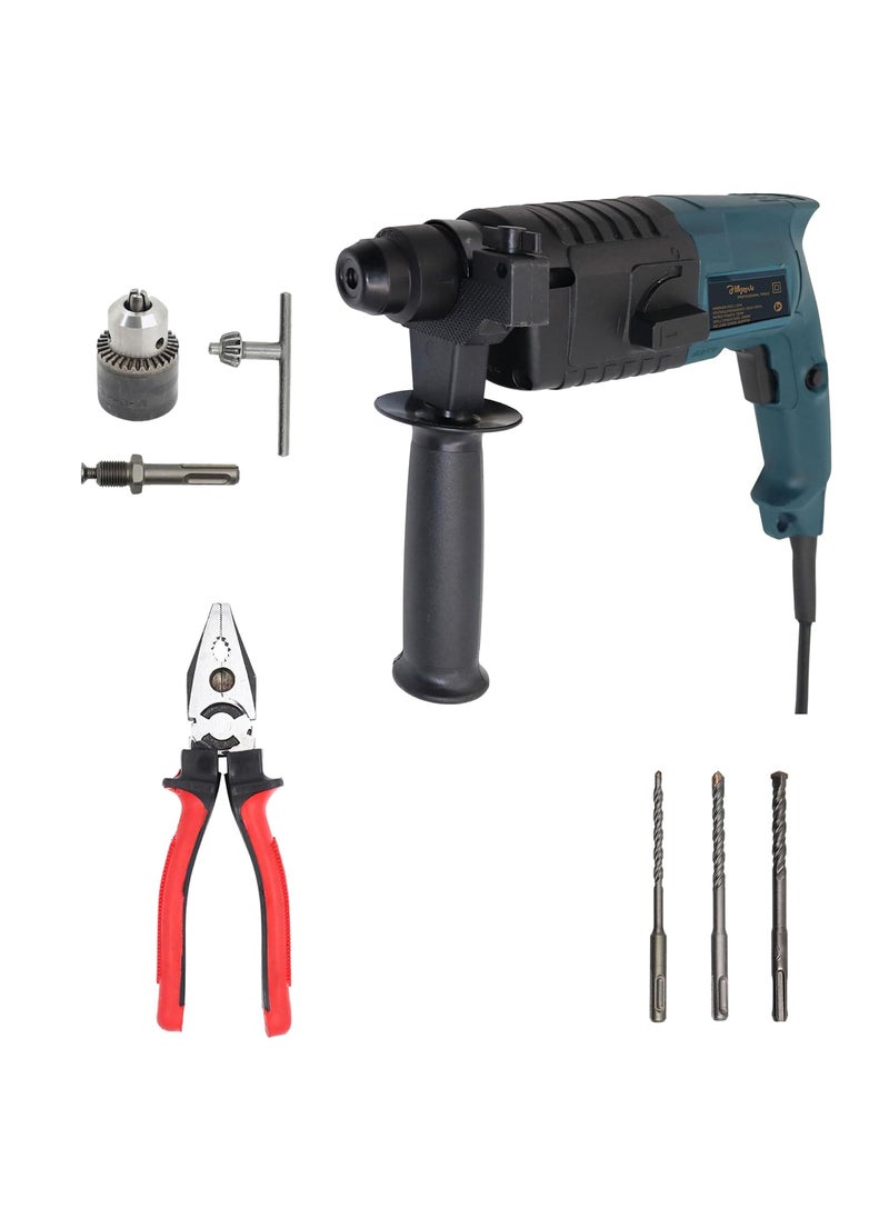 Hillgrove - Hillgrove HGCM1008M5 20mm 750W Hammer Impact Drill Machine ForwardReverse Rotation with Drill Chunk13mmSDS Adapter and 3 Bits for Making Holes in MetalWoodConcrete - Image 1
