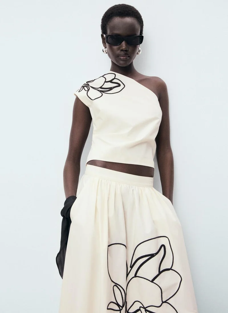 MANGO Asymmetrical flower-embroidered top