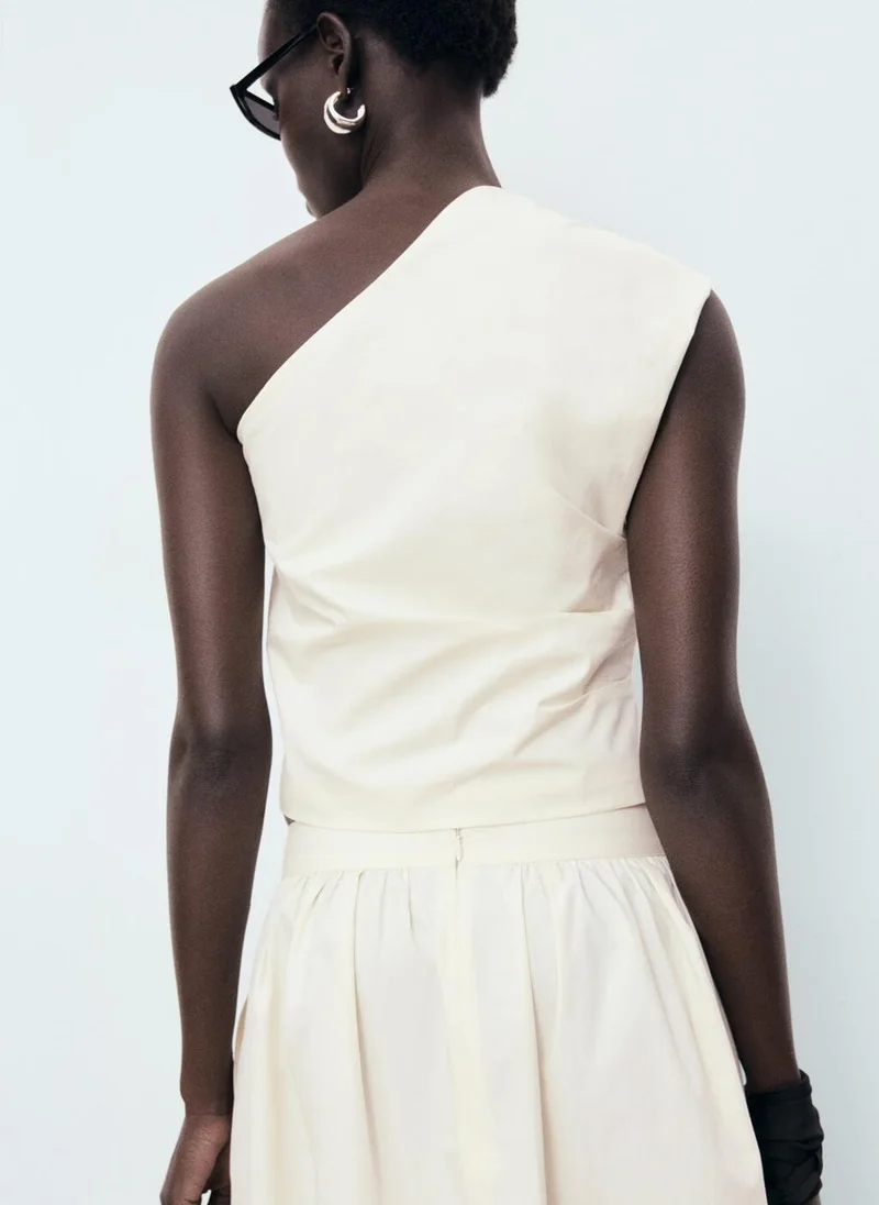 MANGO Asymmetrical flower-embroidered top