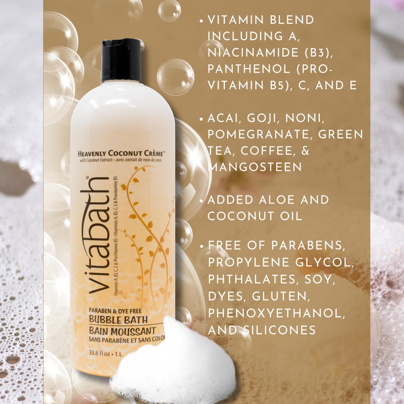Vitabath Heavenly Coconut CrÃ¨me Bubble Bath Rich Foaming Bubbly Soak & Relaxing Aromatherapy Moisturizing & Nourishing Indulgent Suds for Women & Men All Skin Types - 33.8 fl oz - Image 2
