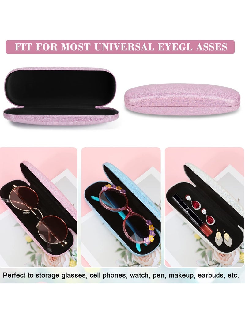 KASTWAVE 3 Pieces Hard Shell  Pu Leather Eyeglasses Case, Portable Protective Sunglasses Case, Glitter Glasses Case with Microfiber Cleaning Cloth for Men Women Girl Travel Study Work, Laser Myopia Mirror Box  - Image 3