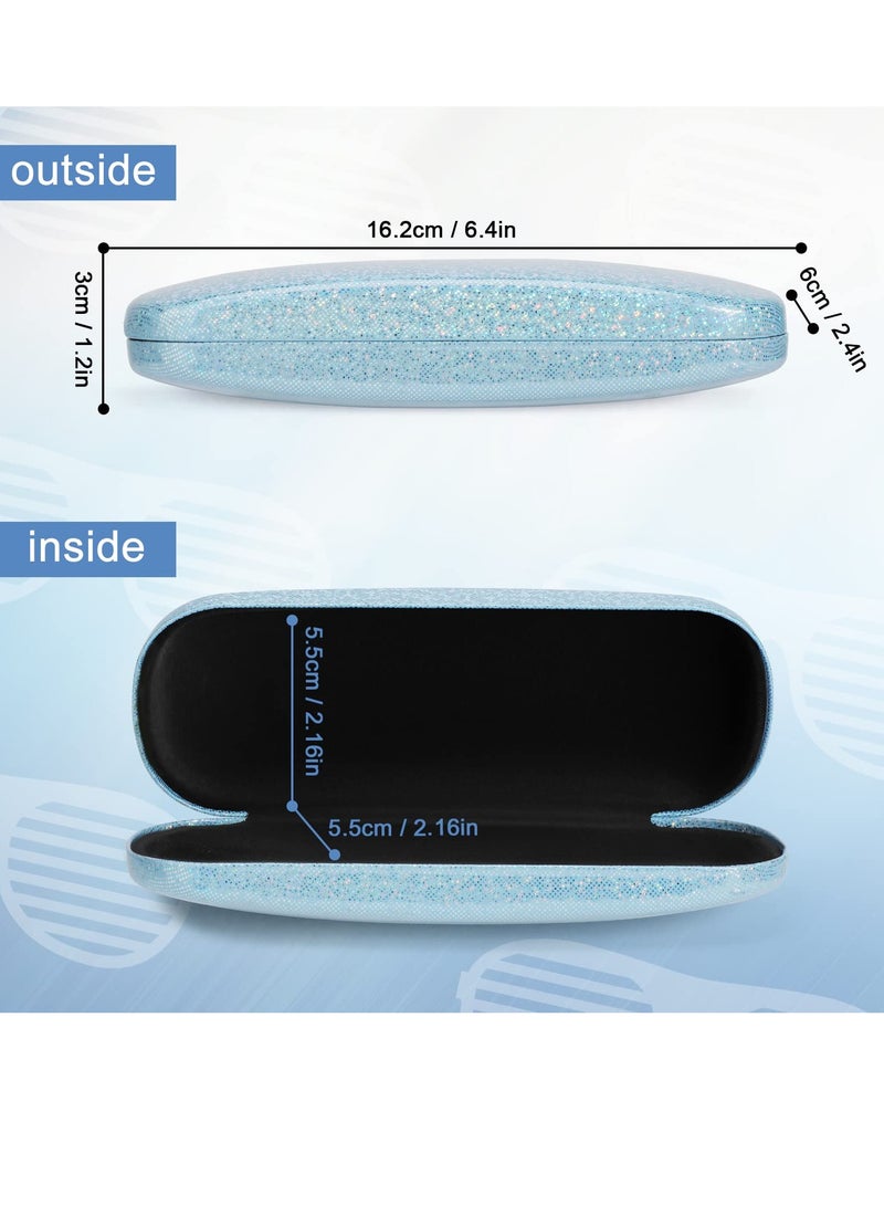 KASTWAVE 3 Pieces Hard Shell  Pu Leather Eyeglasses Case, Portable Protective Sunglasses Case, Glitter Glasses Case with Microfiber Cleaning Cloth for Men Women Girl Travel Study Work, Laser Myopia Mirror Box  - Image 5