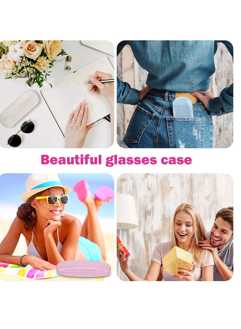 KASTWAVE 3 Pieces Hard Shell  Pu Leather Eyeglasses Case, Portable Protective Sunglasses Case, Glitter Glasses Case with Microfiber Cleaning Cloth for Men Women Girl Travel Study Work, Laser Myopia Mirror Box  - Image 4