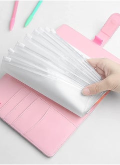 SYOSI A6 Laser Dazzling Flipbook Budget Flipbook Binder 6 Ring Leather Notebook Flipbook Binder Cover, Cash Budget System with Transparent Zipper Pocket Colorful Label  - Image 4