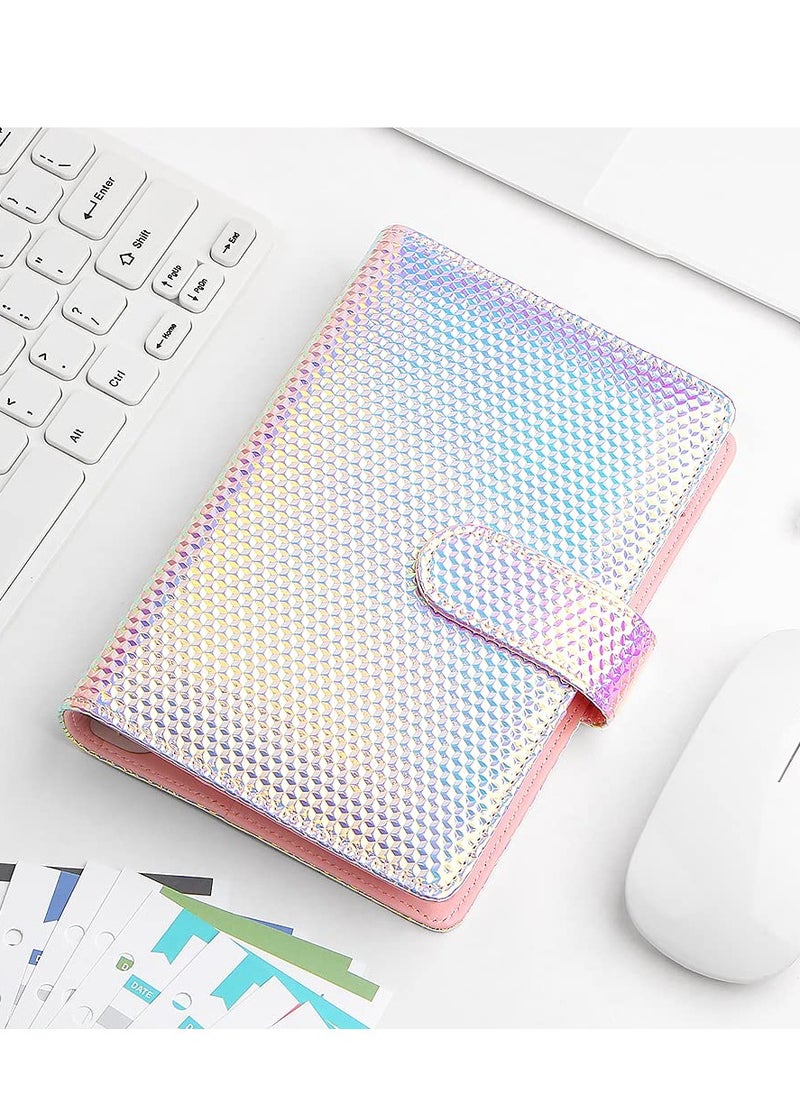 SYOSI - A6 Laser Dazzling Flipbook Budget Flipbook Binder 6 Ring Leather Notebook Flipbook Binder Cover, Cash Budget System with Transparent Zipper Pocket Colorful Label - Image 1