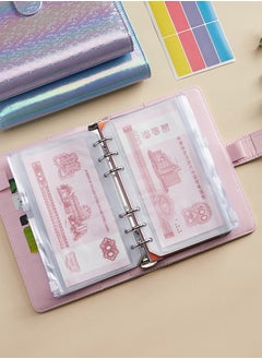 SYOSI A6 Laser Dazzling Flipbook Budget Flipbook Binder 6 Ring Leather Notebook Flipbook Binder Cover, Cash Budget System with Transparent Zipper Pocket Colorful Label  - Image 3