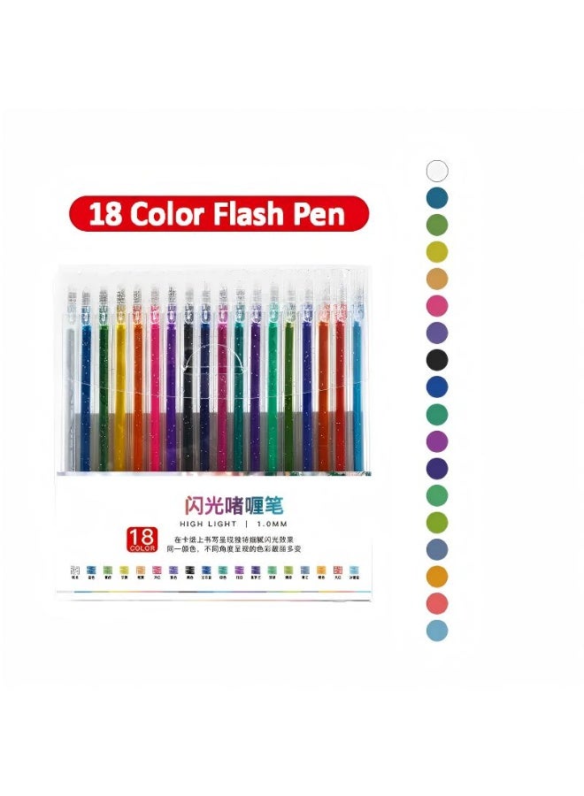 مجموعة أقلام جل لامعة مكونة من 18 قطعة، أقلام تلوين فنية بألوان معدنية للرسم والتخطيط، أقلام طلاء لامعة متعددة الاستخدامات لسجل القصاصات ومشاريع الأعمال اليدوية. - Image 1