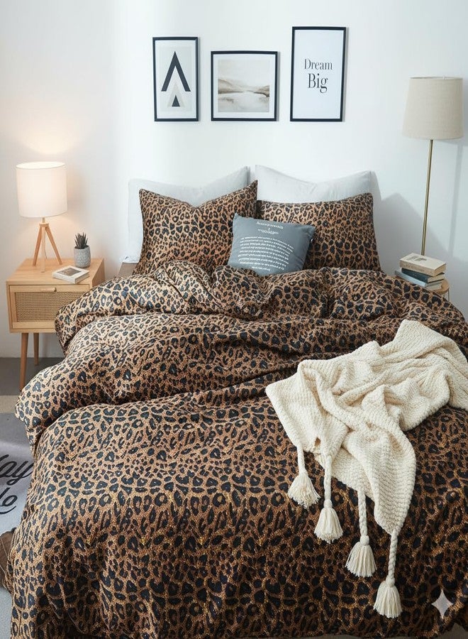 Erwinmu Leopard Comforter Set Queen Comforter Set Cheetah, 3 Pieces Queen Bed in a Bag,Microfiber Bedding Set for All Seasons Animal Print Home Decor Queen Size Comforter Brown with 2 Pillowcases - Image 5
