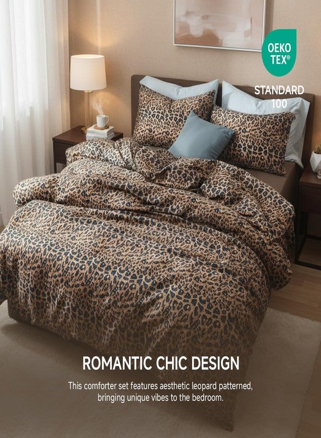 Erwinmu Leopard Comforter Set Queen Comforter Set Cheetah, 3 Pieces Queen Bed in a Bag,Microfiber Bedding Set for All Seasons Animal Print Home Decor Queen Size Comforter Brown with 2 Pillowcases - Image 4