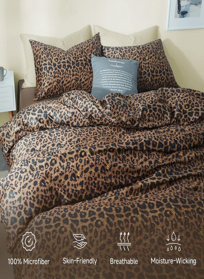 Erwinmu Leopard Comforter Set Queen Comforter Set Cheetah, 3 Pieces Queen Bed in a Bag,Microfiber Bedding Set for All Seasons Animal Print Home Decor Queen Size Comforter Brown with 2 Pillowcases - Image 3