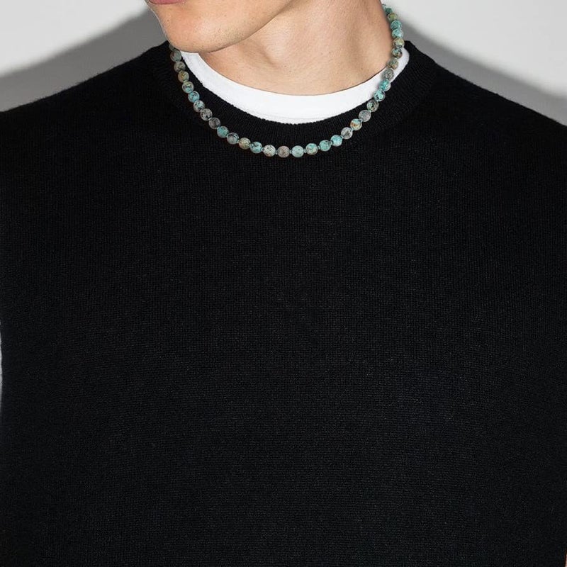GAVU Handmade African Turquoise Necklace for Men, Crystal Beaded Necklace for Men 20" - Image 3
