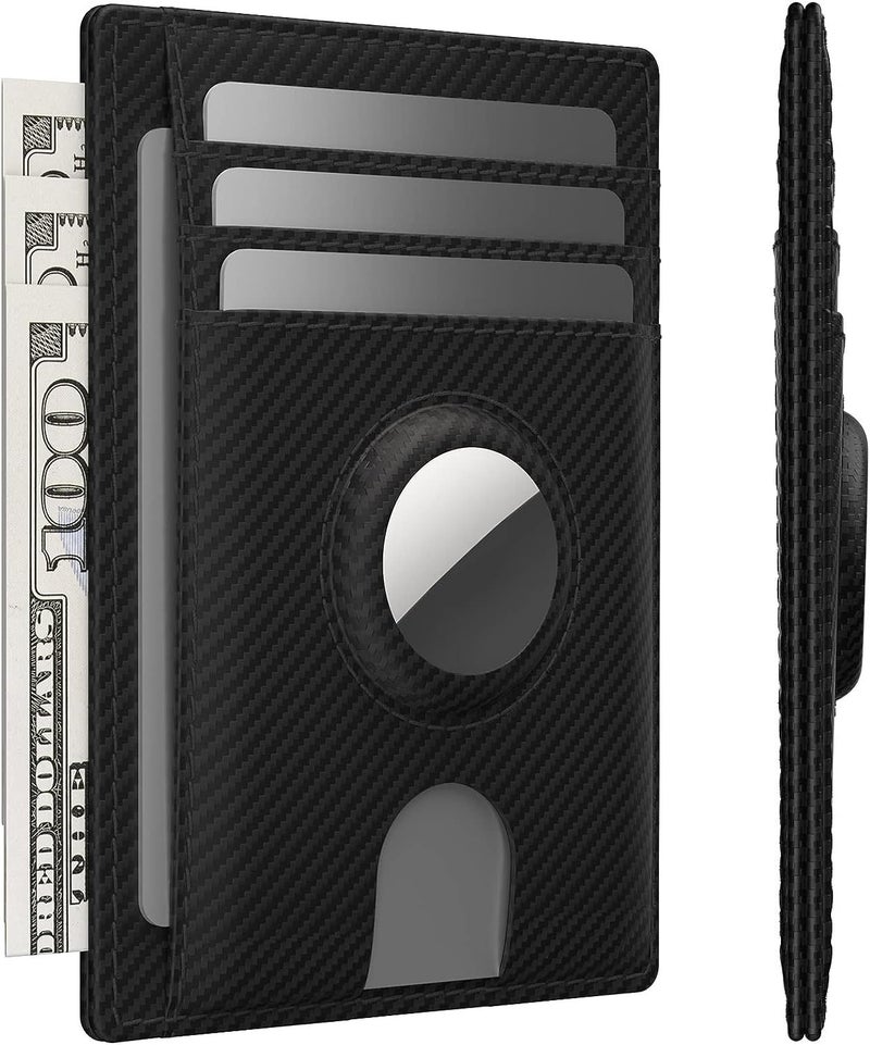 Genuine Leather Mens RFID Wallet Cardholder carbon fiber black 