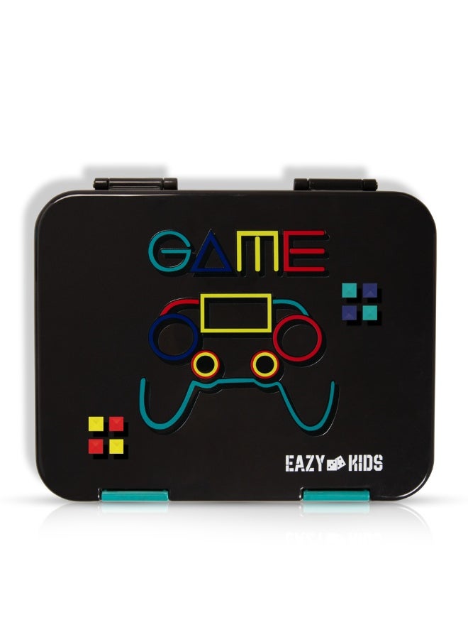 Eazy Kids Eazy Kids 6 & 4 Convertible Bento Lunch Box w/ Steel Spoon & Fork Set and Alphabets Sticker - Gamer  - Image 3