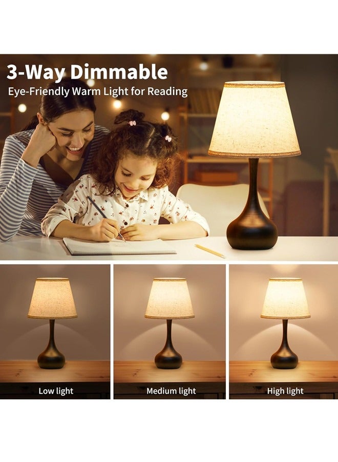 أوساويك مصباح بجانب السرير يعمل باللمس لغرفة النوم، مصابيح طاولة ريفية قابلة للتعتيم بثلاثة اتجاهات مع غطاء من القماش، مصباح مكتبي للأطفال للقراءة، للمكتب المنزلي - Image 2