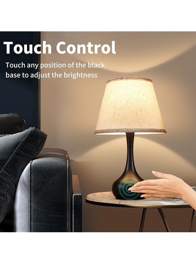 أوساويك مصباح بجانب السرير يعمل باللمس لغرفة النوم، مصابيح طاولة ريفية قابلة للتعتيم بثلاثة اتجاهات مع غطاء من القماش، مصباح مكتبي للأطفال للقراءة، للمكتب المنزلي - Image 3
