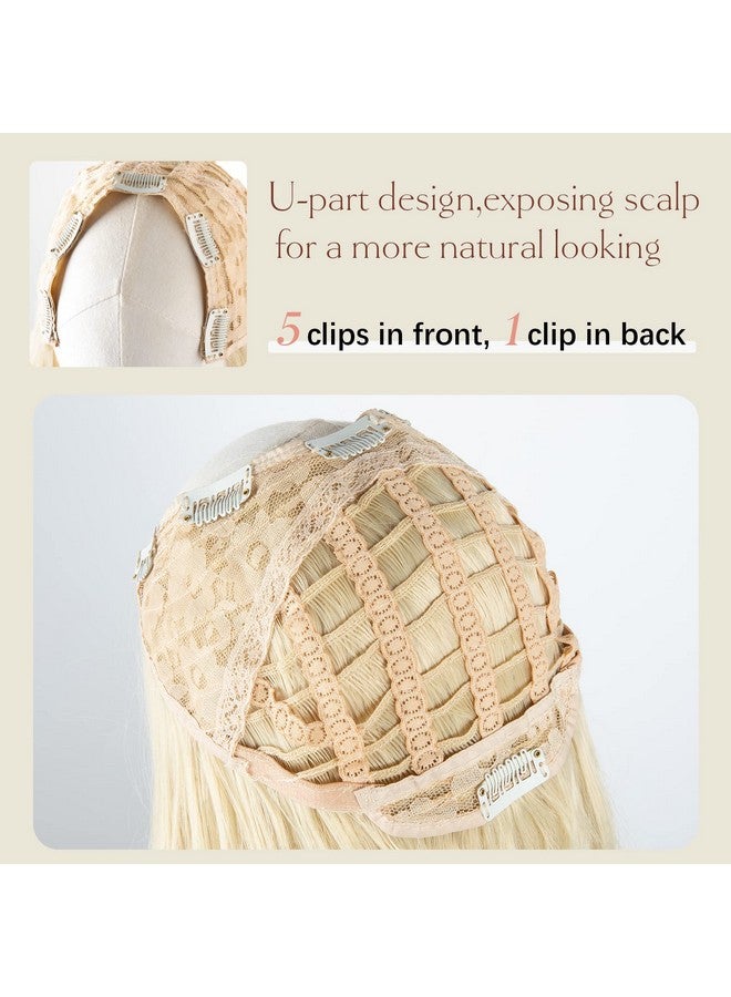 SARLA U Part Hair Extensions Dirty Blonde Full Head Clip in Synthetic Wave Curly Hairpiece Long 24 Inch for Women - Image 3