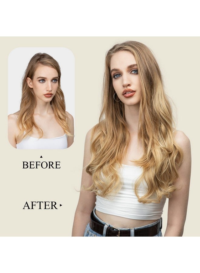 SARLA U Part Hair Extensions Dirty Blonde Full Head Clip in Synthetic Wave Curly Hairpiece Long 24 Inch for Women - Image 4