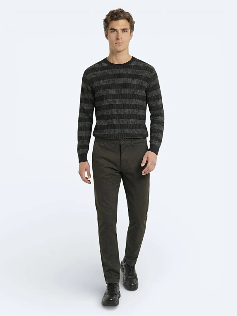 Kip Khaki Weaving Regular Fit Casual Cotton Blended Trousers