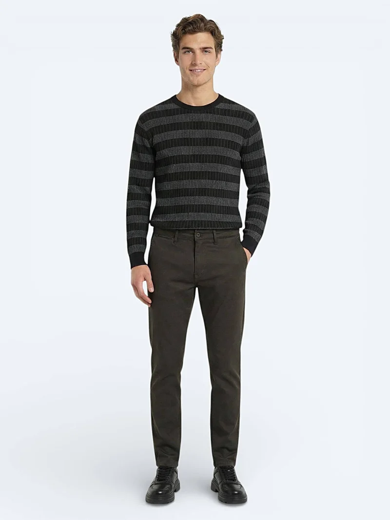 Kip Khaki Weaving Regular Fit Casual Cotton Blended Trousers