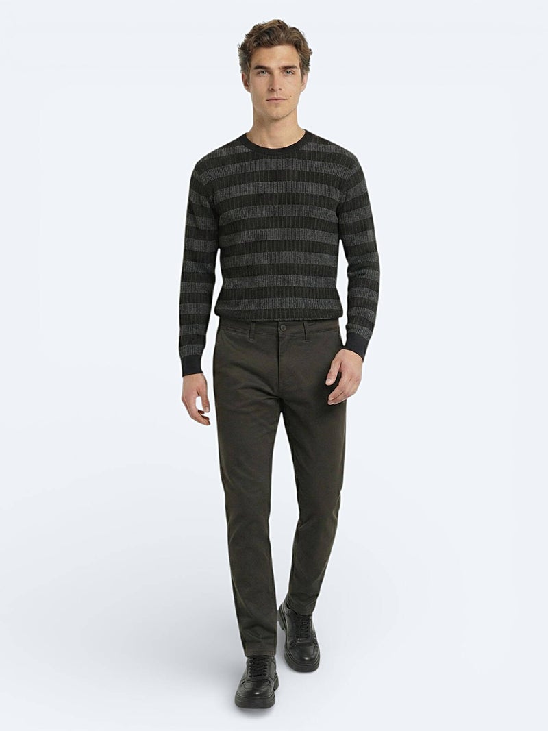 Kip Khaki Weaving Regular Fit Casual Cotton Blended Trousers - Image 3