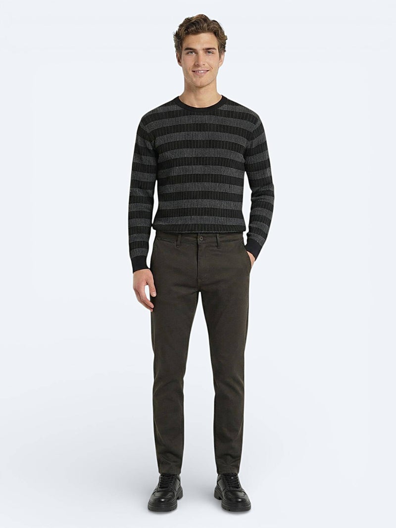 Kip Khaki Weaving Regular Fit Casual Cotton Blended Trousers - Image 1