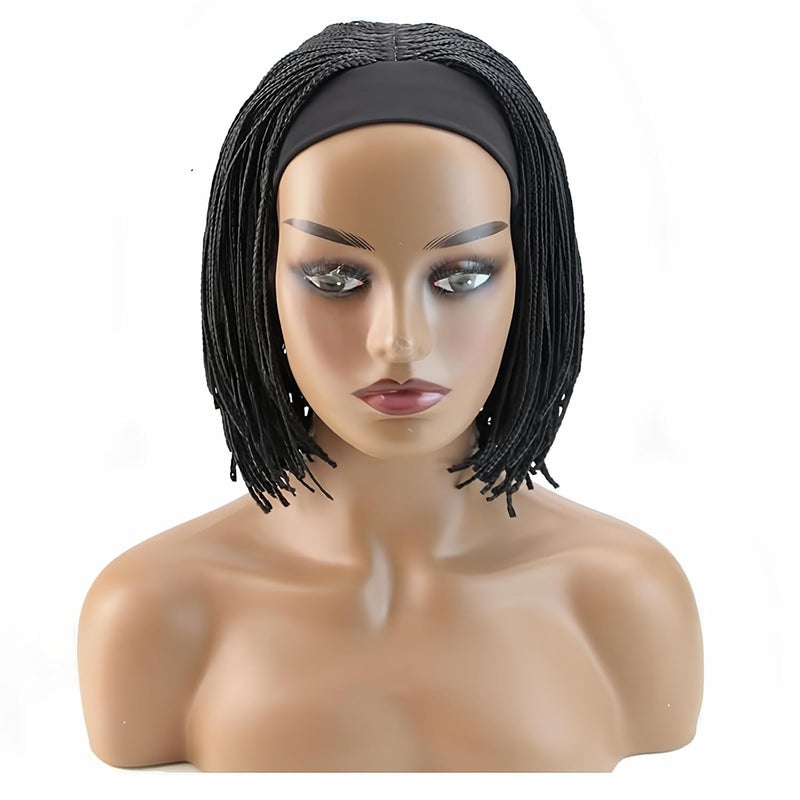 Czrleaty Headband Braided Wigs for Black Women Heat Resistant Fiber Soft Synthetic Short Bob Box Braided Wig with Bangs African American Braided Wigs (10 inches, Headband wig) 