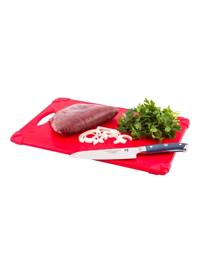 Restaurantware 12" x 18" Red Durable Plastic Cutting Board - Rubber Corner Grips Prevent Slipping - Color-Coded for HACCP-Compliant - Measurement Markers for Precise Cutting - Dishwashable - 1-CT - Image 2
