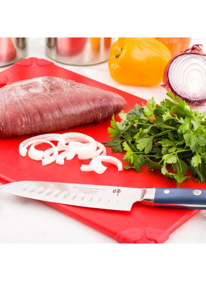 Restaurantware 12" x 18" Red Durable Plastic Cutting Board - Rubber Corner Grips Prevent Slipping - Color-Coded for HACCP-Compliant - Measurement Markers for Precise Cutting - Dishwashable - 1-CT - Image 3