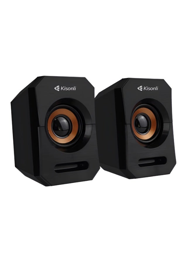 Kisonli A-606 Multimedia Speaker with USB 2.0 Port - Powerful Stereo Sound and High Quality - Black - Image 1