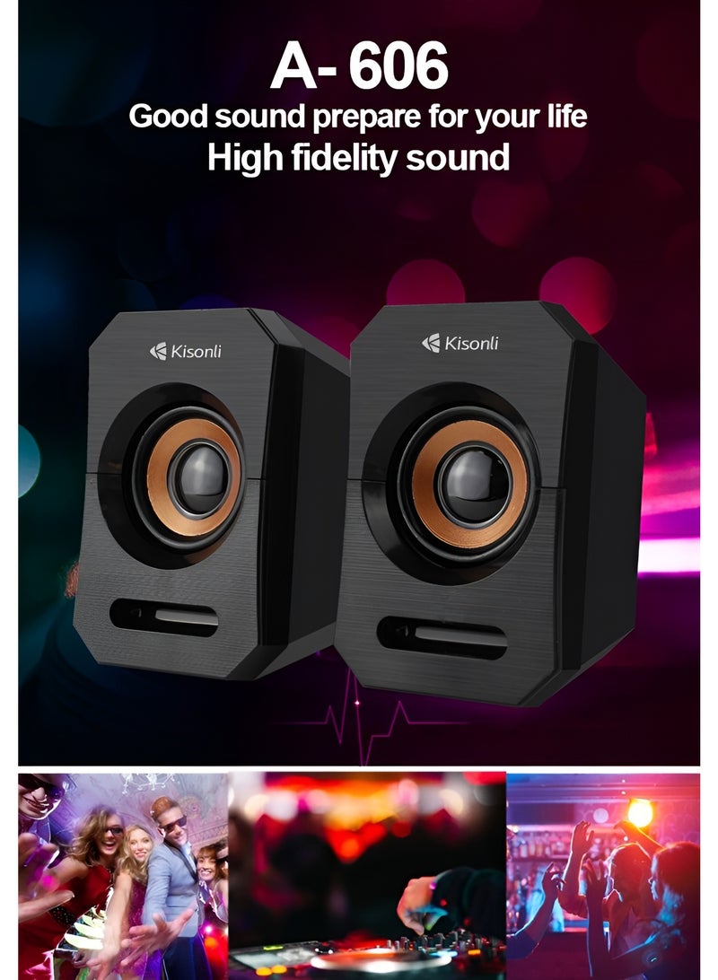 Kisonli A-606 Multimedia Speaker with USB 2.0 Port - Powerful Stereo Sound and High Quality - Black - Image 3
