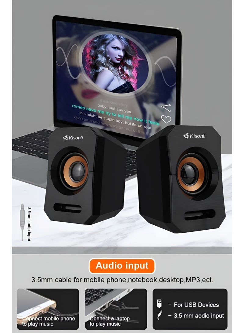 Kisonli A-606 Multimedia Speaker with USB 2.0 Port - Powerful Stereo Sound and High Quality - Black - Image 4