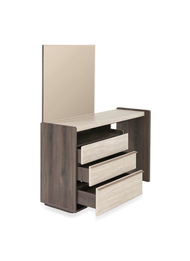 homes r us - Lena Dresser | Dressing Table | Vanity Table | Makeup Table With Mirror, Dark Walnut & Beige 151.7x85x44.6cm - Image 1
