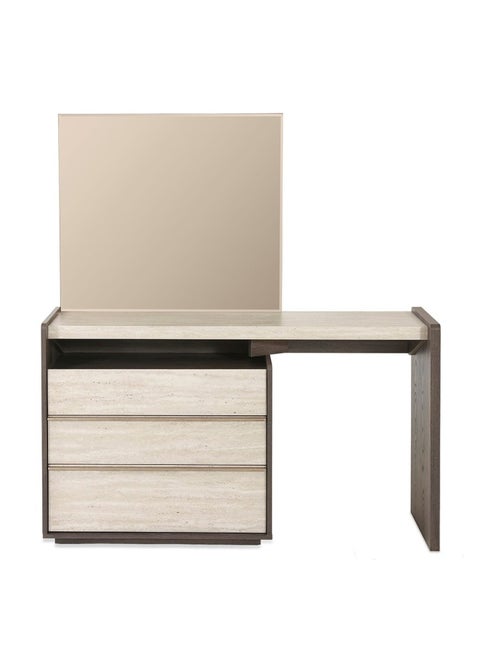 Lena Dresser | Dressing Table | Vanity Table | Makeup Table With Mirror, Dark Walnut & Beige 151.7x85x44.6cm