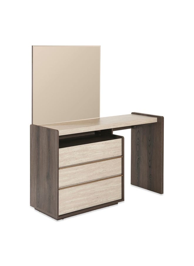 homes r us - Lena Dresser | Dressing Table | Vanity Table | Makeup Table With Mirror, Dark Walnut & Beige 151.7x85x44.6cm - Image 1