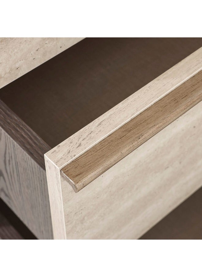 homes r us - Lena Dresser | Dressing Table | Vanity Table | Makeup Table With Mirror, Dark Walnut & Beige 151.7x85x44.6cm - Image 1