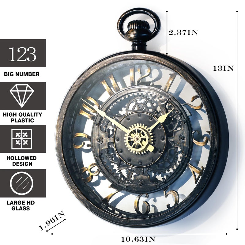 AYRELYÂ® 13IN Decorative Wall Clock - Oversized 3D Steampunk Large Wall Clock, Vintage Industrial Steampunk Large Clock for Living Room DÃ©cor - Image 2