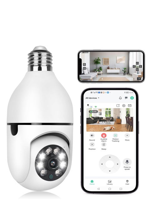 Upgraded 3MP WiFi Light Bulb Security Camera for Indoor and Outdoor Use, 360° View, Motion Detection, Color Night Vision, Works with Alexa, Ideal for Baby, Elder, and Pet Monitoring
